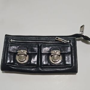 Marc Jacobs Black Leather Wallet with Silver Zipper